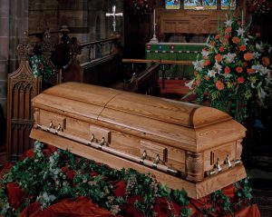Coffin placed inside a church