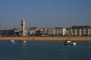 Herne Bay beach on a sunny day.
